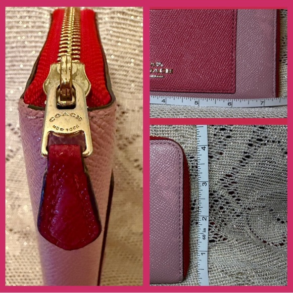 Coach Zip Around Wallet Leather Colorblock Pink & Red  Accordion Women's Wallet - Picture 4 of 11